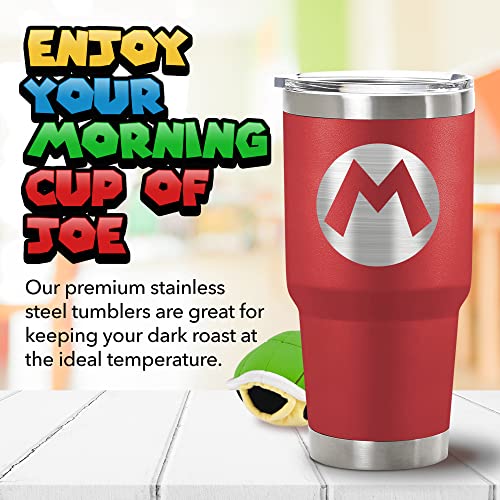 Mario Travel Coffee Mug - 30 Oz Stainless Steel Insulated Travel Tumbler, Bros Kids Tumbler, Stainless Steel Wine Tumbler, Stainless Steel Sippy Cup, Mario Collectibles Metal Cup, M Logo, Red #TOP1