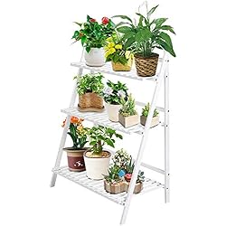 Macetas Decorativas Terraza Escalera para Macetas de 3 Niveles, Soporte Plegable para Plantas Escalera para Flores de Estantería para Plantas en Bambú Decorativa para Macetas para Jardín Terraza Balcón 70 x 40 x 96 cm