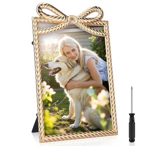 Foyofly Bow Gold Picture Frames 5x7,Vintage Picture Frame Metal Antique Gold Ornate Cute Bow Vertical Photo Frames For Tabletop Wall Hanging (Gold ornate, 5X7) by Foyofly - Used condition - US$19.59