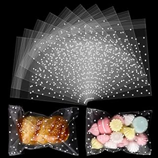 Aodaer 200 Pieces Self-adhesive Dot Opp Bags Polka Dot Cookie Bags Clear Opp Cellophane Bags for Food Biscuit Candy, 10 x 15 cm