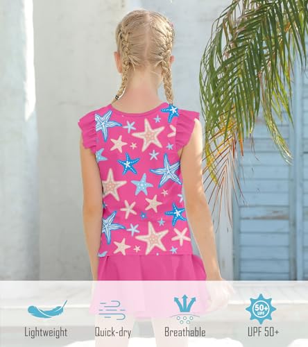 Image of Girls Swimsuit 2 Piece Ruffle Bathing Suit UPF 50+ Tankini Swimsuit Skirt with Lining Size 3-10