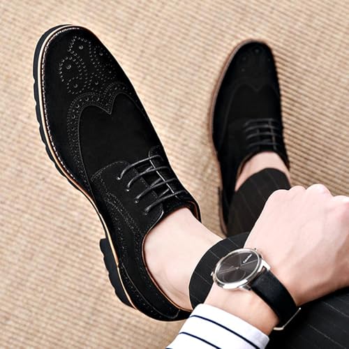 Men's Leather Wingtip Brogue Lace Up Dress Oxfords Fashion Pointed Toe Low Block Heel Business Work Office Formal Shoes Breathable Non-Slip Casual Shoes2