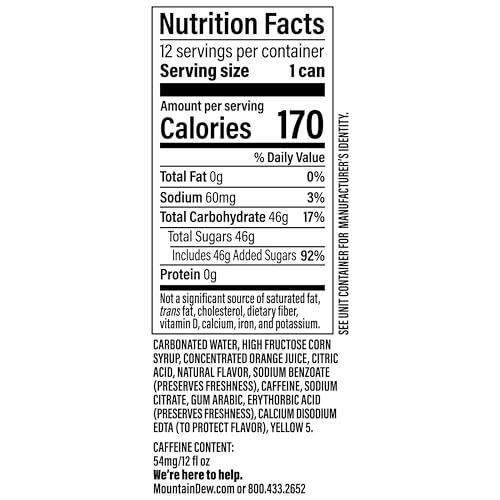 Mountain Dew Soda - 12 Fl Oz Cans (Pack of 12) | Refreshing Citrus Soda for Teens and Young Adults at Parties and Tailga 