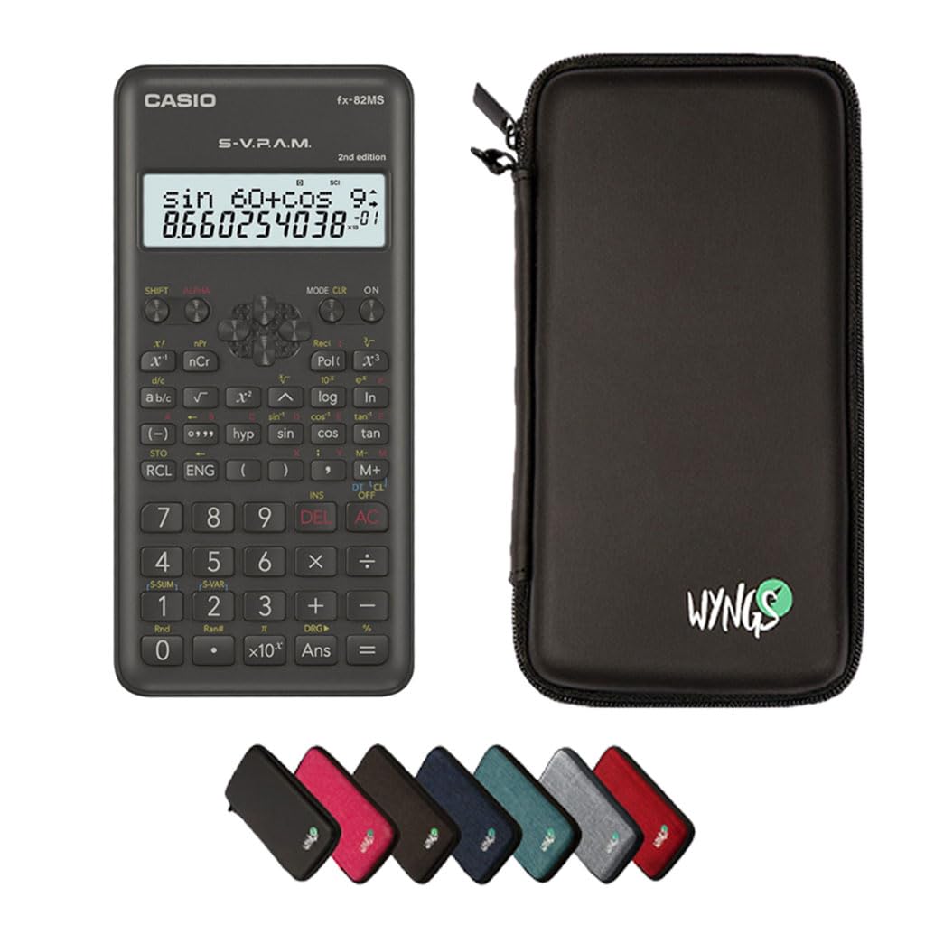 Casio fx-82MS 2nd Edition with Protective Case WYNGS Black - Scientific Calculator - Basic Package