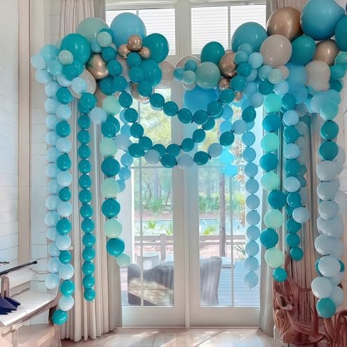 Image of Teal Blue Linking Balloons, 60PCS 10 Inch Turquoise Quick Link Balloons for Making Balloon Wall Heart Arch, Tails Balloon for Wedding Birthday Bridal Baby Shower Mermaid Pool Octopus Party Decorations