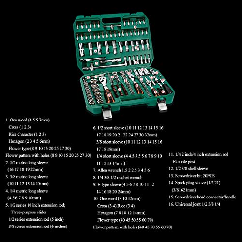 Werkzeugkoffer Sockel & Steckschlüssel-Sets Mechanic Sockel Tool Kit-Satz mit Fall 1/2 3/8 1/4 metrisch lange Buchse 1/2… – Bild 3
