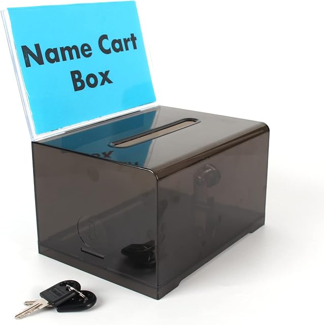 Donation Ballot Box with Lock - Suggestion Box with Sign Holder for Business Cards/Tips Jars/Sweepstakes Boxes (black)