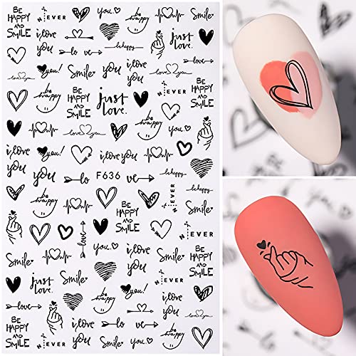 8 Sheets Black White 3D Nail Art Stickers, Self Adhesive Fox Panda Animal Geometric Leaves Heart Word Mountain Sunset Woman Face Design Nail Decals For Acrylic Nail Supplies, Diy Nail Decoration Kit #TOP3