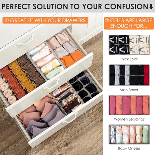 Criusia 16 Pack Sock Underwear Drawer Organizer, 96 Cells Dresser Organizer for Baby Clothes, Foldable Fabric Closet Organization and Storage Dividers Bins for Nursery, Bedroom — view 2