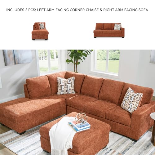 Image of Signature Design by Ashley Orange Sectional Couch with Chaise, Aviemore