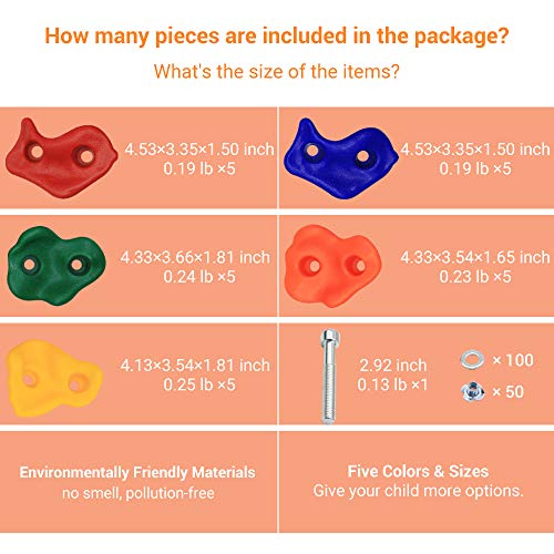 AmazeFan 25 DIY Rock Climbing Holds for Kids & Adults, Climbing Wall Grip Kits for Outdoor Indoor Home Playground with Mounting Hardware for Up to 2" Installation