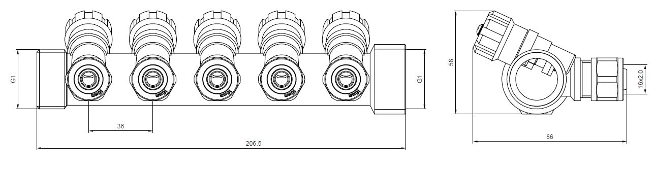 Distributeur D'eau Froide Potable Chauffage Industrie Distributeur De Raccordement 1 Pouce x 16 mm PEX 5 Circuits
