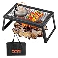 VEVOR Folding Campfire Grill, 18" Portable Camping Grates Over Fire Pit, Heavy Duty Steel Mesh Grate, Camp Fire Cooking Equipment with Legs Carrying Bag, Grilling Rack for Outdoor Open Flame Cooking