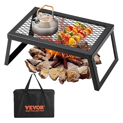 VEVOR Folding Campfire Grill, 18" Portable Camping Grates Over Fire Pit, Heavy Duty Steel Mesh Grate, Camp Fire Cooking Equipment with Legs Carrying Bag, Grilling Rack for Outdoor Open Flame Cooking