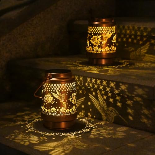 Solar Lanterns Outdoor Waterproof - 2Pack Solar Lights Hummingbird Garden Decor Birthday Gifts for Women Mom Grandma Hanging Decoration Outside for Yard, Patio, Backyard, Porch