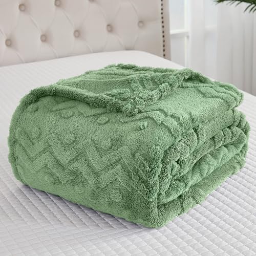 WONGS BEDDING Kuscheldecke Grün Flauschig Decke, Sofadecke Wolldecke 220x240 Wohn- und Kuscheldecken, Warme Weiche Fleecedecke Boho Decken überwurfdecke für Sofa Couch Bett