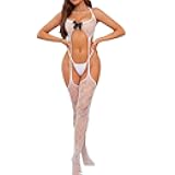 LDNSTQI Women Mesh One Piece Full Bodystocking See Through Pajama Breathable Long Pants Lingerie Valentines Day Sleep Lounge Fishnet Stocking Nightwear Mesh Bodysuit for Sex