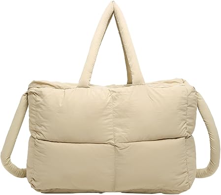 Puffer Shoulder Bag for Women Quilted Tote Bag Large Lightweight Padded Hobo Handbag with Zipper Puffy Purse