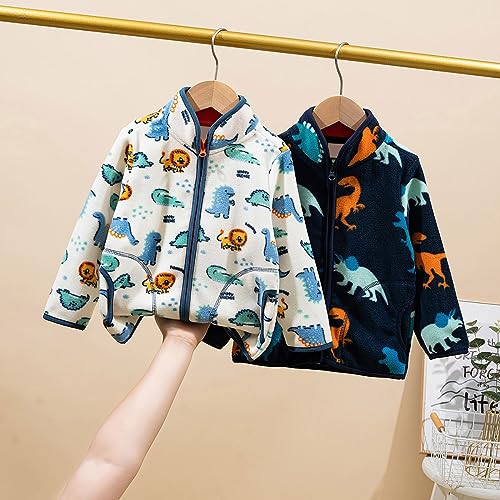 Toddler Boys Girls Fleece Jacket 𝗖artoon Print Long Sleeve Zipper Lightweight Coat Winter Warm Top with Pocket3