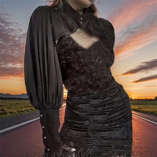 Image of Goth Bolero Shrug Women Lace Sheer Mesh Gothic Flare Sleeve Emo
