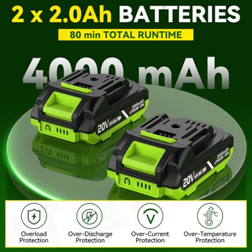 GOODJOB 20V Cordless Hedge Trimmer, 24 Inch Electric Bush Trimmer with 2 x 2.0Ah Batteries and Fast Charger, 180° Rotatable Handle, Ultra Light Handheld Trimmer for Garden, Yard, Hedge & Bush Cutting by goodjob - Image 3
