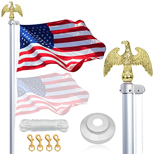 Nq Flag Pole For Outside House 20Ft Flag Pole Kit With Eagle Topper, Sectional Heavy Duty Aluminum Flagpole Outdoor In Ground With 3X5 Flag & Flag Pole Rope, Flagpole For Yard Residential,Commercial #TOP26