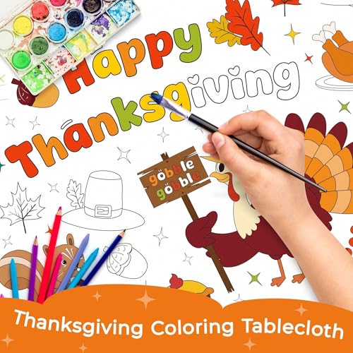 Image of Childom 1 Pack Thanksgiving Coloring Tablecloth for Kids,Thanksgiving Crafts for Kids,30 x 72 Inch Disposable Paper Table Cover,Giant Coloring Poster for Children Gifts Games Activities Holiday Party