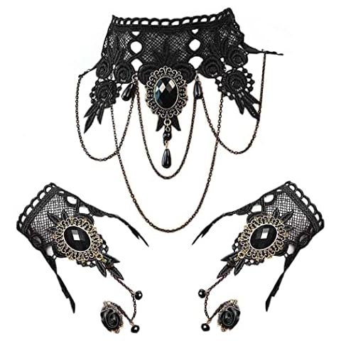 Daimay Black Choker Lace Necklace with Bracelet Set Punk Party Gothic Vintage Handmade Lolita Retro Bracelet Wristband for Women Cover