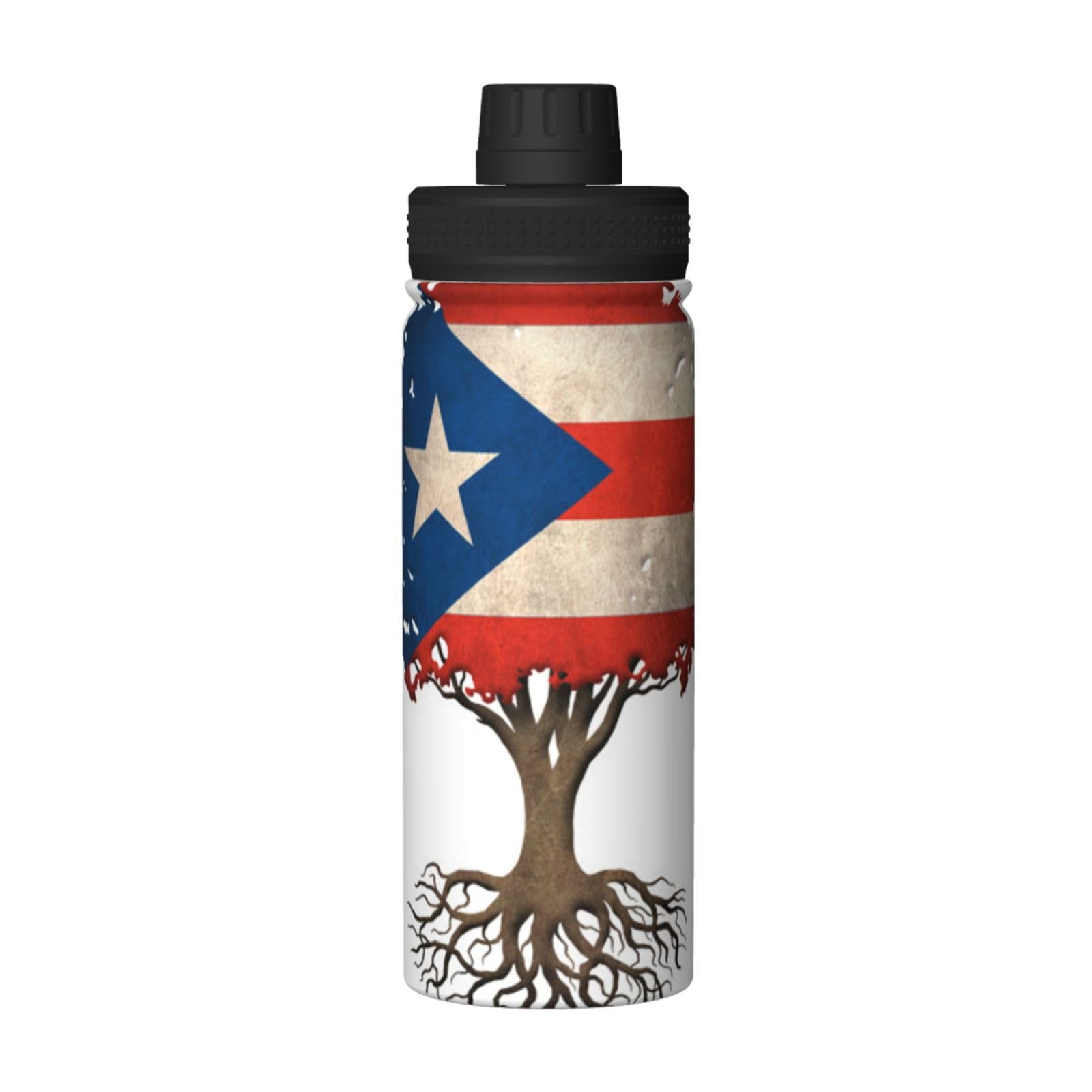 Tree of Life with Puerto Rican Flag 18oz Insulated Water Bottle Sports Insulated Kettle Great for Work Gym Sport Travel