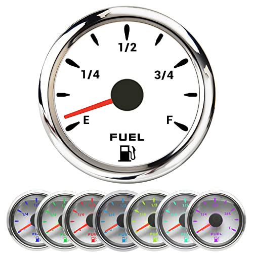 ARTILAURA Marine Fuel Gauge 7 Colors 240-33ohm Boat Fuel Gauge, 2-1/16" 52mm Gas Tank Fuel Gauge Waterproof Automotive Replacement Fuel Level Gauge for Car Boat Marine