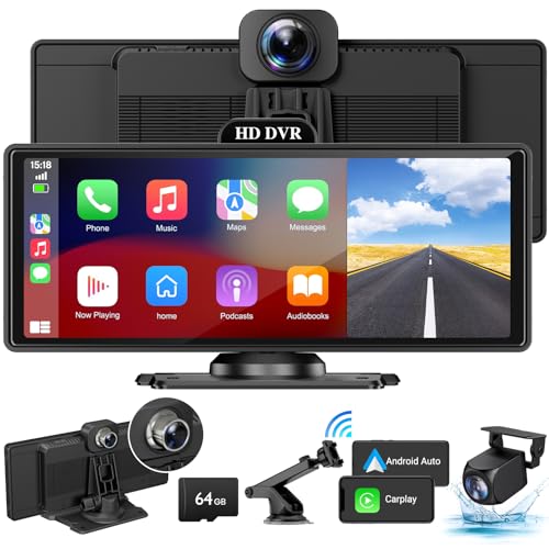 Wireless Apple Carplay Screen for Car with 4K Dash Cam, 10.26