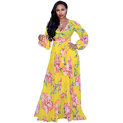 Image of Nuofengkudu Womens Chiffon Deep V-Neck Maxi Dress Summer Boho Dresses(S-5XL)