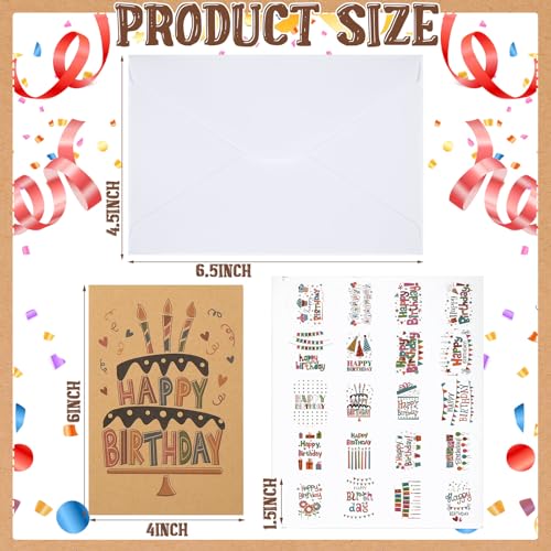 Image of Harloon 200 Pack Happy Birthday Card Assorted Bulk with Blank Envelopes and Stickers 4 x 6 Inches Greeting Blank Happy Birthday Cards for Men Women Adults Kids, 20 Styles(Kraft Style)