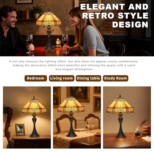 TFNALNB Tiffany Style Lamp Hexagon Vintage Table Lamp Amber Glass Desk Lamp for Living Room Bedroom (12x12x19 Inch) by TFNALNB - Used condition - Image 6