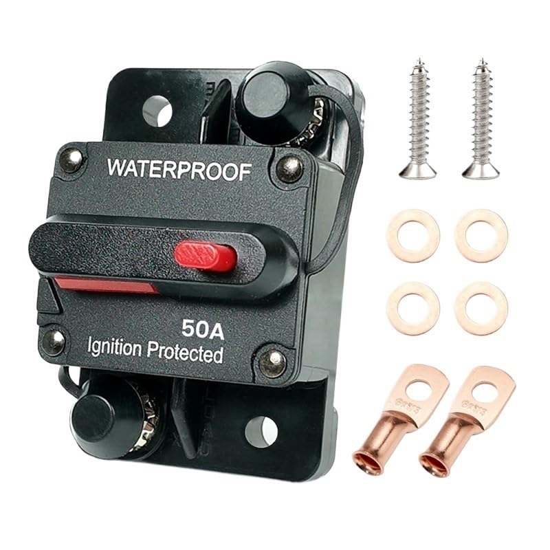 Power Switch Fuse Holder 50 Amp Automotive Circuit Breaker with Manual Reset, Waterproof Fuse