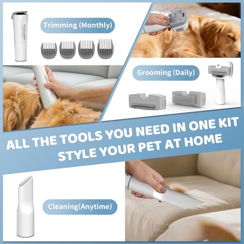 Image of Dog Grooming Vacuum,Pet Grooming Vacuum with 2L Dust Cup & 13000Pa Suction, 6-in-1 Low Noise Pet Grooming Kit with Clipper & Steam Brush for Shedding, Professional Dog Vacuum for Dogs & Cats