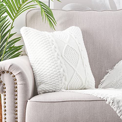 Mandioo Cotton Knitted Cream White Decorative Throw Pillow Covers Soft Cozy Outdoor Cushion Cases Luxury Modern Pillowcases For Couch Sofa Bed 18X18 Inches #TOP1