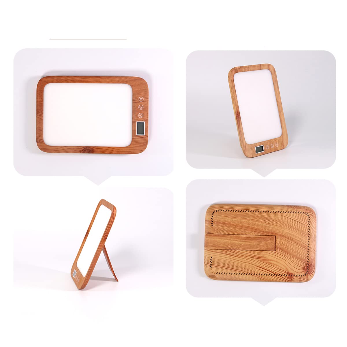 Lampe de thérapie lumineuse, pour la maison/le bureau/les voyages, lampe LED lumière du jour, 10 000 lux, sans UV, 3 couleurs, 6 modes de luminosité, écran LCD, 6 fonctions minuterie (grain de bois)