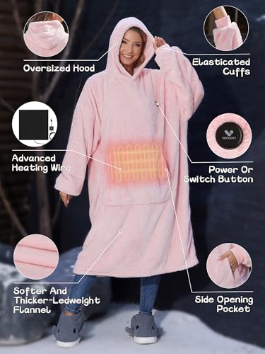 Beheizte Hoodie Decke mit Ärmeln,Heizdecke mit Ärmeln Kabellos mit Akku,10000mAh,Geschenk für Frauen,Tragbare Decke zum Anziehen Erwachsene Kuscheldecke,Weihnachtsgeschenke für Freundin Mütter75*110cm