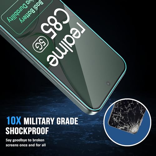 Image of FIRST MART Military-Grade Gorilla Tempered Glass For Realme C85 (6.8 Inch) With Edge To Edge Screen Coverage and Easy Installation Kit |Black