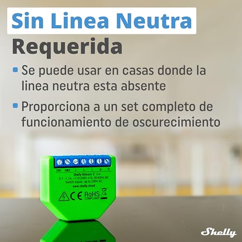 Miniatura 2 de Shelly Dimmer 2, Módulo Regulador de Luz W-Fi, Atenuador Inalámbrico, No necesita neutro, LED 10-220W, incandescentes/Halógenas 1-220W Compatible con Alexa & Google Home, iOS Android App