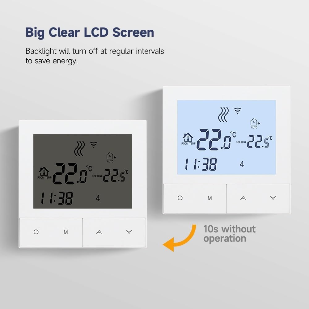 Termostato Inteligente WiFi for calefacción del hogar, Suelo Radiante eléctrico con Sensor, Controlador de Temperatura de Caldera de Gas FáCil De Usar(TDS72-WIFI-WPB)
