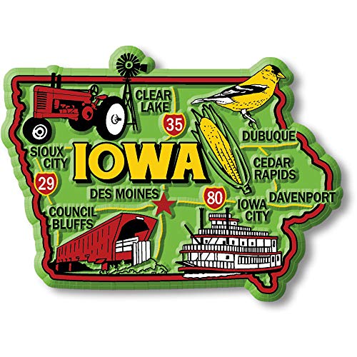 Imán decorativo del estado de Iowa colorido 3.4 x 2.6 pulgadas
