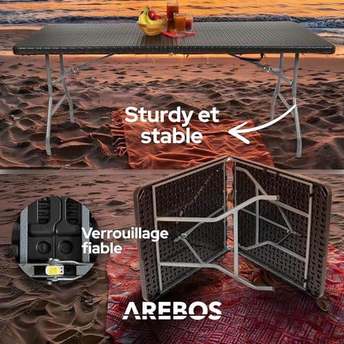 Table de camping avec poignée AREBOS structure pliante résistante aux intempéries