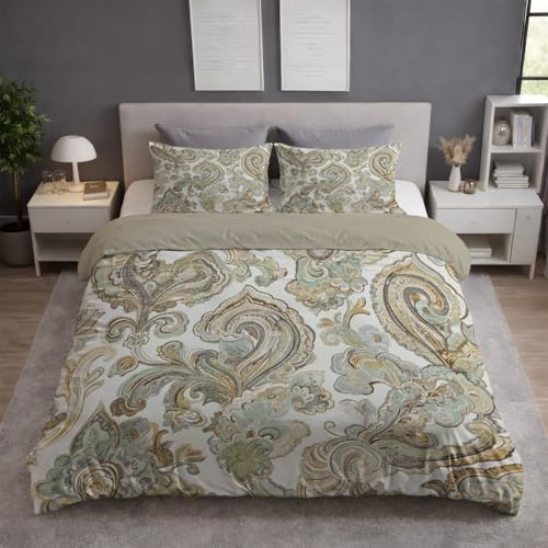 Funda Nordica 200x200 Estilo Barroco, Funda Nordica Cama 135 Motivos De Cachemira, Suave Transpirable Conjuntos de Cama, Microfibra Funda-Nórdica con Cremallera y 2 Fundas de Almohada 50x75cm W64