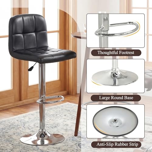 Juego de 4 butacos giratorios modernos Giantex, ajustables en altura con respaldo y reposapiés, tapizados en cuero sintético para isla de cocina y comedor, color negro + plateado miniatura 6