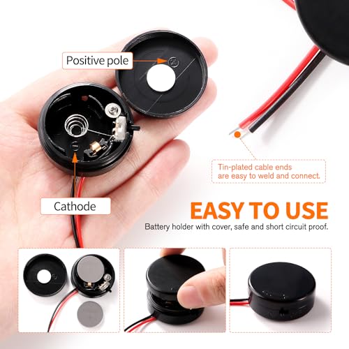 KUOQIY 6 Stücke 2 x 3V CR2032-Knopfzelle Knopfbatterie Halter, CR2032 Rund Batteriehalter Draht Kabel Typ mit An/aus-schalter, Knopf Batterie Halter knopfzelle Schalter, Kippschalter, Schwarz