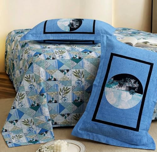 Image of VAS COLLECTIONS Cotton Double Bedsheet with 2 Pillow Covers (90x100 Inch) | 180 TC Soft Breathable Printed Bedsheet for Double Bed | Bedding Set for Bedroom & Home Decor (Cornflower Blue)