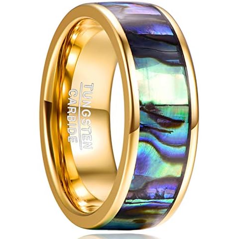 Anillo de Tungsteno Dorado con Concha de Abulón Cover