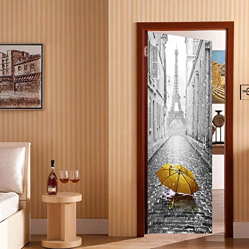 Kacolor 3D Stairs Art Door Sticker For Bedroom Livingroom Bathroom, 2Pcs Wall Decal Self-Adhesive Waterproof Removable Door Murals Wallpaper Home Decoration (Eiffel Tower) #TOP2